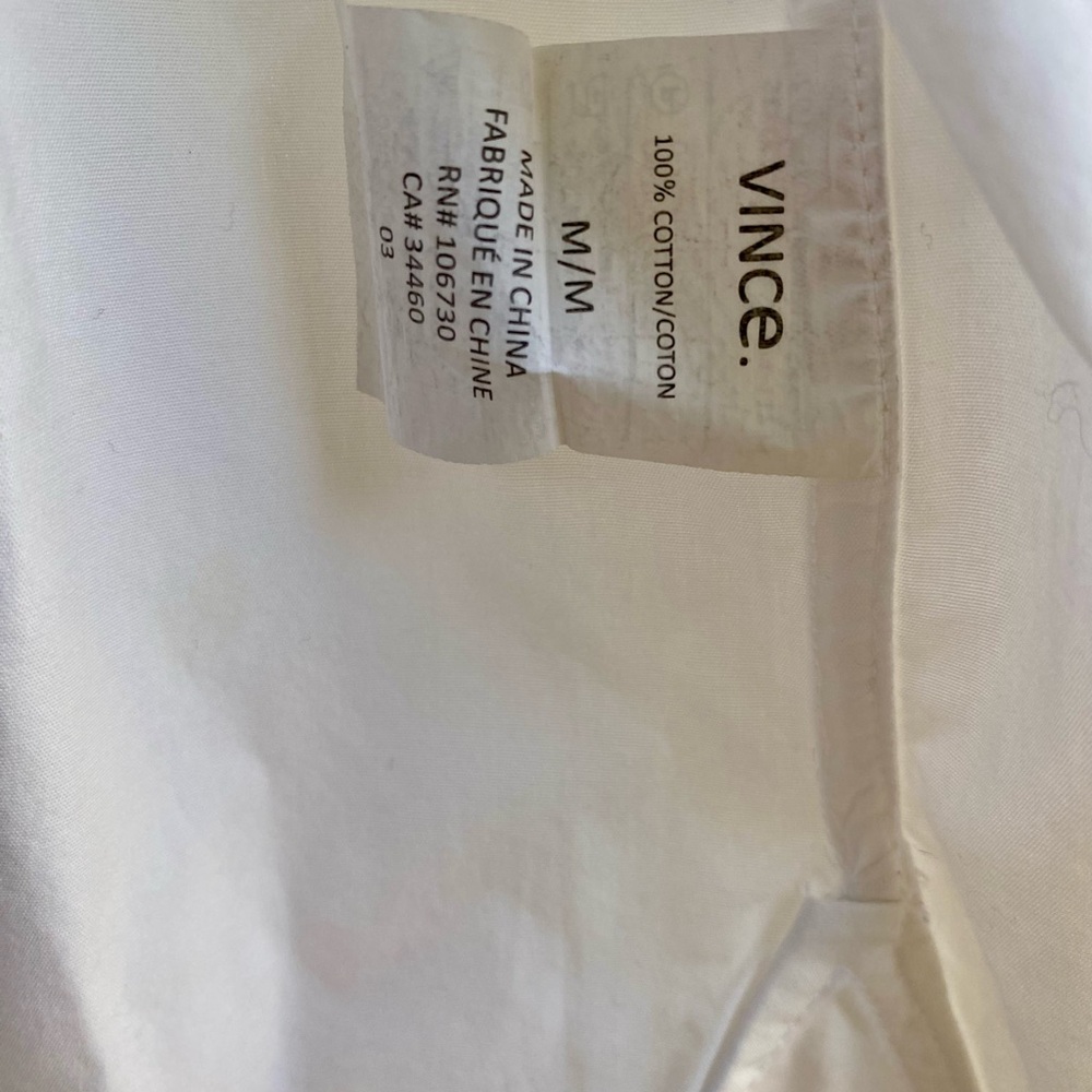 Vince White 100% Cotton Button Down Shirt Med Embroidered Trim Breathable Blouse - Picture 6 of 8